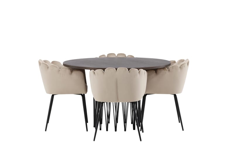Stone Matgrupp 120 cm Rund med 4 Limhamn stolar, Beige