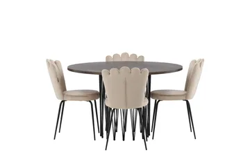 Stone Matgrupp 120 cm Rund med 4 Limhamn stolar - Beige - Möbler - Bord & matgrupp - Matgrupp