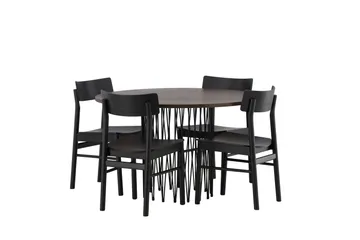 Stone Matgrupp 120 cm Rund med 4 Montros stolar - Svart - Möbler - Bord & matgrupp - Matgrupp