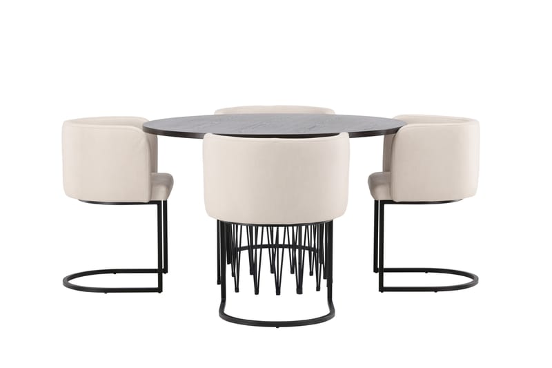 Stone Matgrupp 120 cm Rund med 4 Simrishamn stolar - Beige - Möbler - Bord & matgrupp - Matgrupp