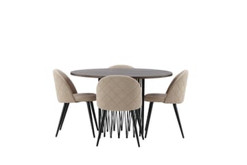 Stone Matgrupp 120 cm Rund med 4 Velvet stolar - Beige - Möbler - Bord & matgrupp - Matgrupp