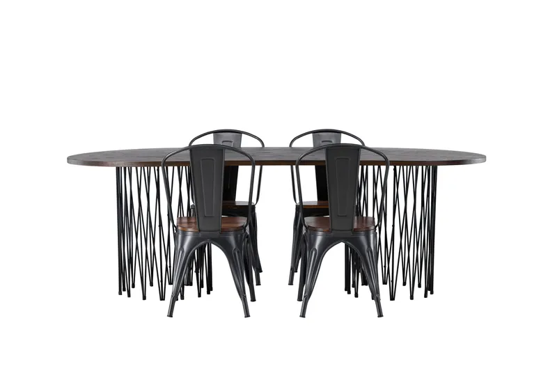 Stone Matgrupp 220 cm Oval med 4 Tempe stolar, Mocca