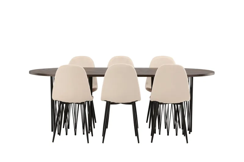 Stone Matgrupp 220 cm Oval med 6 Polar stolar, Beige