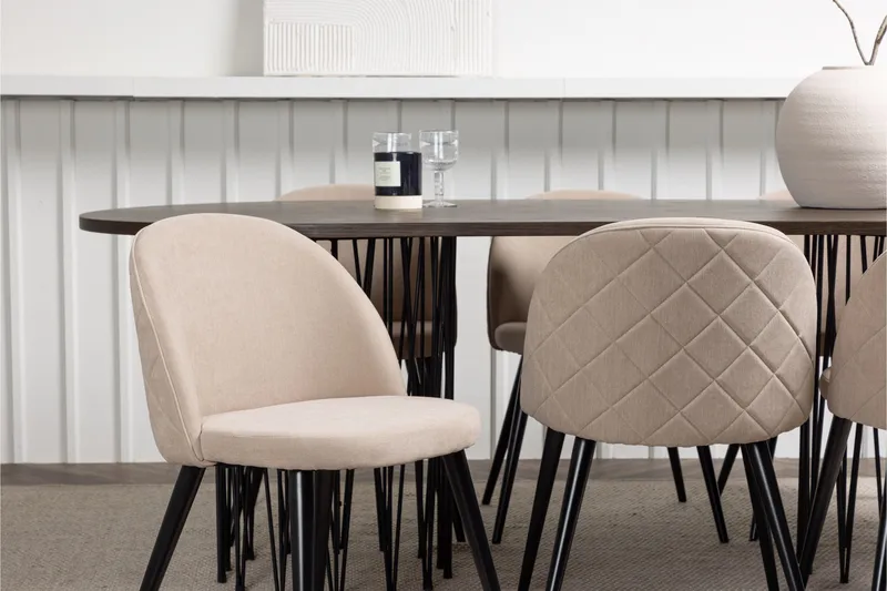 Stone Matgrupp 220 cm Rektangulär med 6 Velvet stolar - Beige - Möbler - Bord & matgrupp - Matgrupp