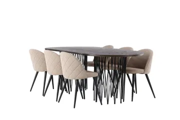 Stone Matgrupp 220 cm Rektangulär med 6 Velvet stolar - Beige - Möbler - Bord & matgrupp - Matgrupp