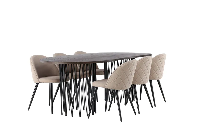 Stone Matgrupp 220 cm Rektangulär med 6 Velvet stolar - Beige - Möbler - Bord & matgrupp - Matgrupp