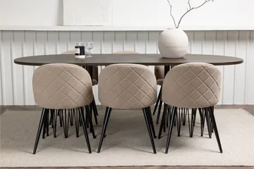 Stone Matgrupp 220 cm Rektangulär med 6 Velvet stolar - Beige - Möbler - Bord & matgrupp - Matgrupp