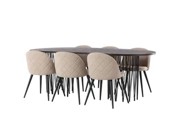 Stone Matgrupp 220 cm Rektangulär med 6 Velvet stolar - Beige - Möbler - Bord & matgrupp - Matgrupp