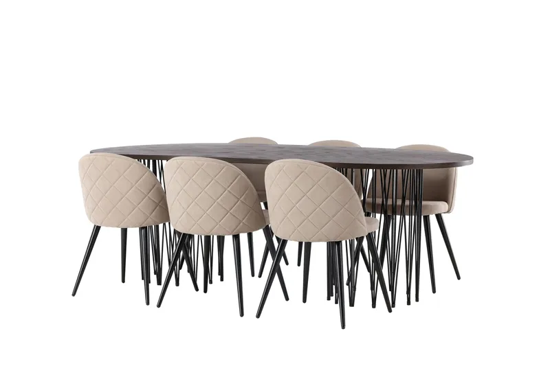 Stone Matgrupp 220 cm Rektangulär med 6 Velvet stolar - Beige - Möbler - Bord & matgrupp - Matgrupp