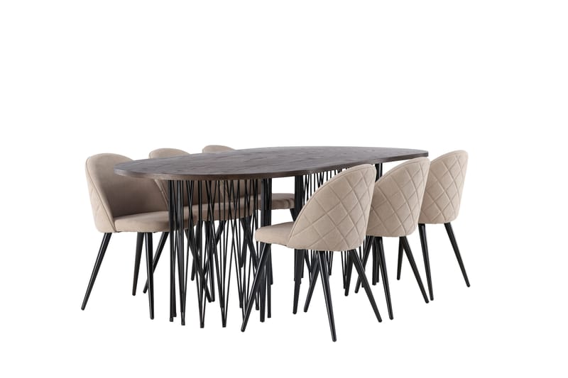 Stone Matgrupp 220 cm Rektangulär med 6 Velvet stolar - Beige - Möbler - Bord & matgrupp - Matgrupp