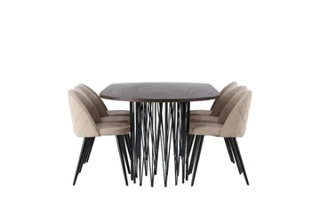 Stone Matgrupp 220 cm Rektangulär med 6 Velvet stolar - Beige - Möbler - Bord & matgrupp - Matgrupp