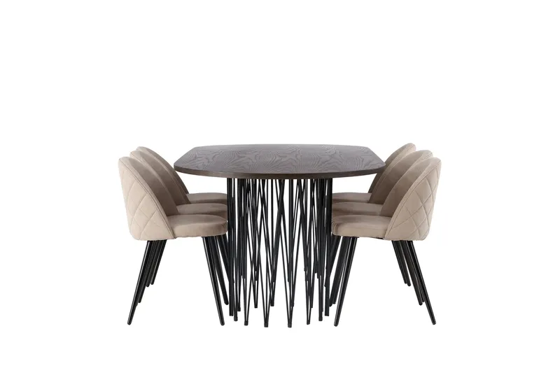 Stone Matgrupp 220 cm Rektangulär med 6 Velvet stolar - Beige - Möbler - Bord & matgrupp - Matgrupp