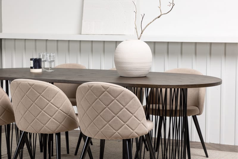 Stone Matgrupp 220 cm Rektangulär med 6 Velvet stolar - Beige - Möbler - Bord & matgrupp - Matgrupp