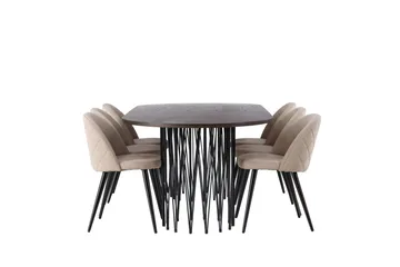 Stone Matgrupp 220 cm Rektangulär med 6 Velvet stolar - Beige - Möbler - Bord & matgrupp - Matgrupp