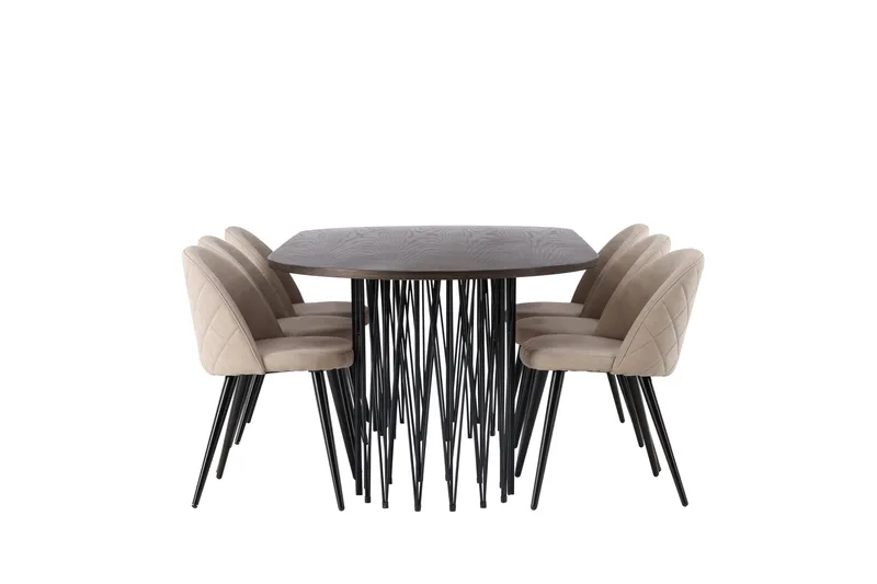 Stone Matgrupp 220 cm Rektangulär med 6 Velvet stolar - Beige - Möbler - Bord & matgrupp - Matgrupp