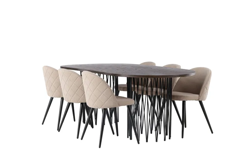 Stone Matgrupp 220 cm Rektangulär med 6 Velvet stolar - Beige - Möbler - Bord & matgrupp - Matgrupp