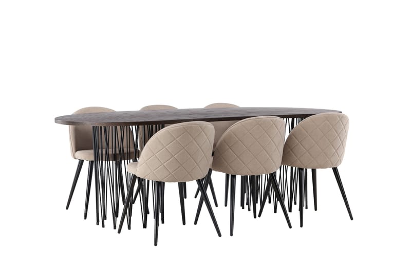 Stone Matgrupp 220 cm Rektangulär med 6 Velvet stolar - Beige - Möbler - Bord & matgrupp - Matgrupp