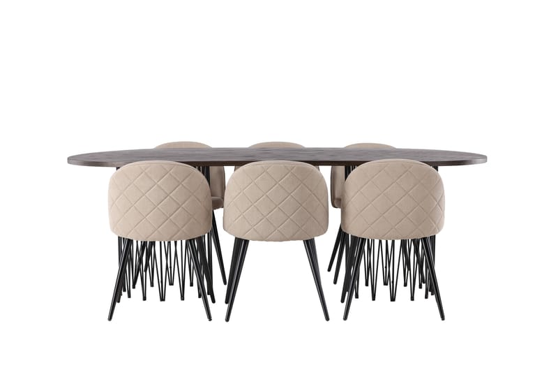 Stone Matgrupp 220 cm Rektangulär med 6 Velvet stolar - Beige - Möbler - Bord & matgrupp - Matgrupp