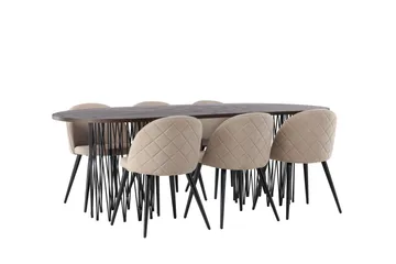 Stone Matgrupp 220 cm Rektangulär med 6 Velvet stolar - Beige - Möbler - Bord & matgrupp - Matgrupp