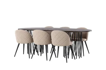 Stone Matgrupp 220 cm Rektangulär med 6 Velvet stolar - Beige - Möbler - Bord & matgrupp - Matgrupp