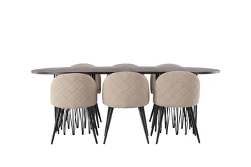 Stone Matgrupp 220 cm Rektangulär med 6 Velvet stolar - Beige - Möbler - Bord & matgrupp - Matgrupp