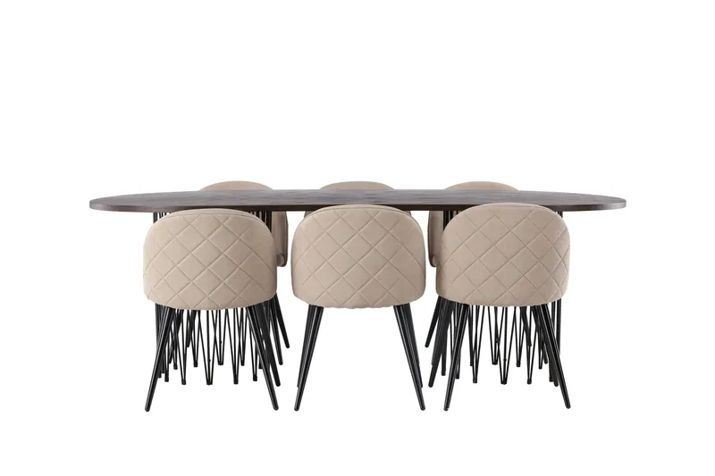 Stone Matgrupp 220 cm Rektangulär med 6 Velvet stolar - Beige - Möbler - Bord & matgrupp - Matgrupp