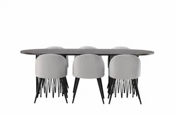 Stone Matgrupp 220 cm Rektangulär med 6 Velvet stolar - Grå - Möbler - Bord & matgrupp - Matgrupp