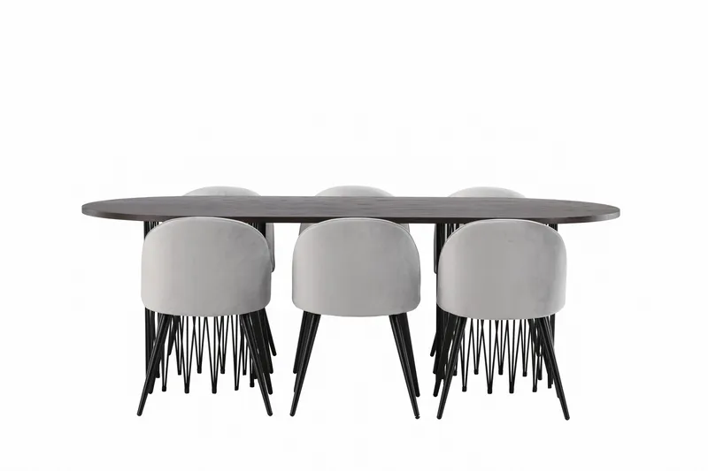 Stone Matgrupp 220 cm Rektangulär med 6 Velvet stolar - Grå - Möbler - Bord & matgrupp - Matgrupp