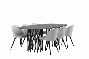 Stone Matgrupp 220 cm Rektangulär med 6 Velvet stolar - Grå - Möbler - Bord & matgrupp - Matgrupp