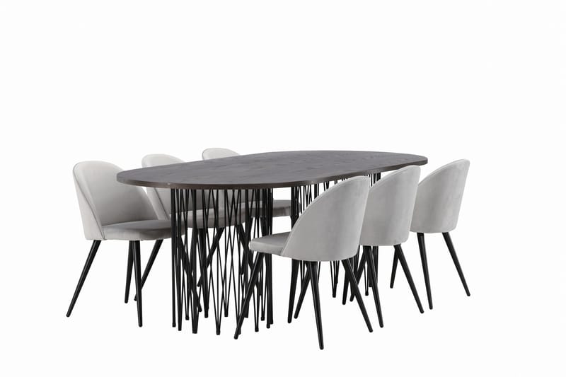 Stone Matgrupp 220 cm Rektangulär med 6 Velvet stolar - Grå - Möbler - Bord & matgrupp - Matgrupp