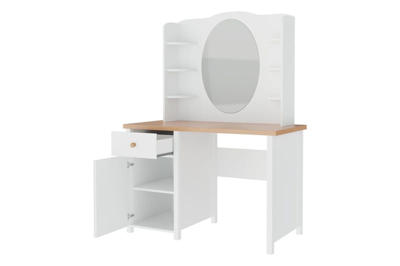 Storys Sminkbord 110x52 cm med Förvaring och Lådor i Trä med Glasspegel - Vit - Möbler - Bord & matgrupp - Sminkbord & toalettbord