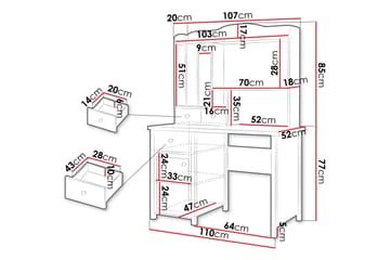 Storys Sminkbord 110x52 cm med Förvaring och Lådor i Trä - Vit - Möbler - Bord & matgrupp - Sminkbord & toalettbord