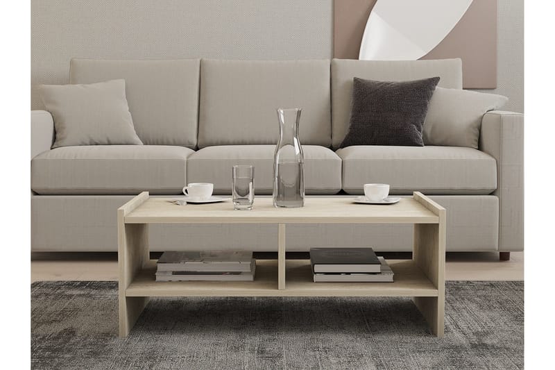 Taharoa 90 cm Rektangulärt Soffbord med Hyllor i Trä - Beige - Möbler - Bord & matgrupp - Soffbord - Soffbord med förvaring