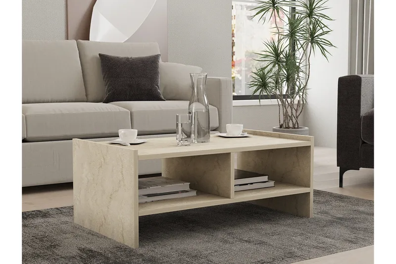 Taharoa 90 cm Rektangulärt Soffbord med Hyllor i Trä - Beige - Möbler - Bord & matgrupp - Soffbord - Soffbord med förvaring
