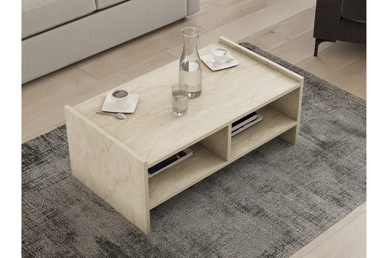 Taharoa 90 cm Rektangulärt Soffbord med Hyllor i Trä - Beige - Möbler - Bord & matgrupp - Soffbord - Soffbord med förvaring