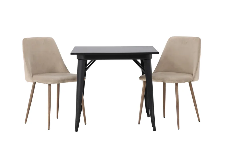 Tempe Matgrupp 80 cm Rektangulär med 2 Night Stolar, Svart