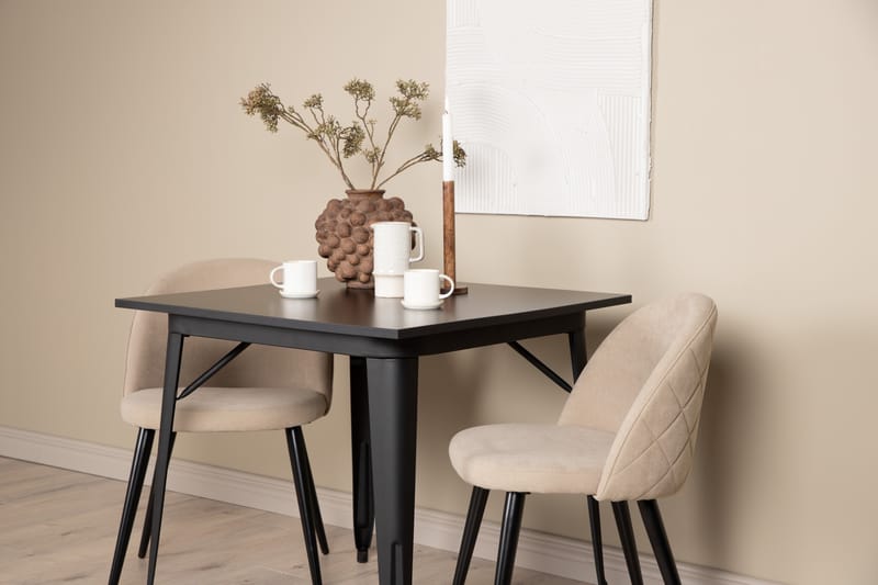 Tempe Matgrupp 80 cm Rektangulär med 2 Velvet stolar - Beige - Möbler - Bord & matgrupp - Matgrupp