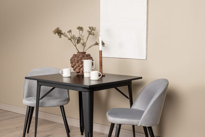 Tempe Matgrupp 80 cm Rektangulär med 2 Velvet stolar - Svart - Möbler - Bord & matgrupp - Matgrupp