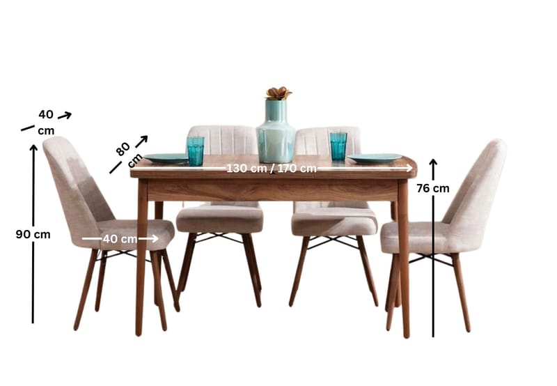 Teral Matgrupp Förlängningsbar 130-170 cm med 4 Stolar - Möbler - Bord & matgrupp - Matgrupp