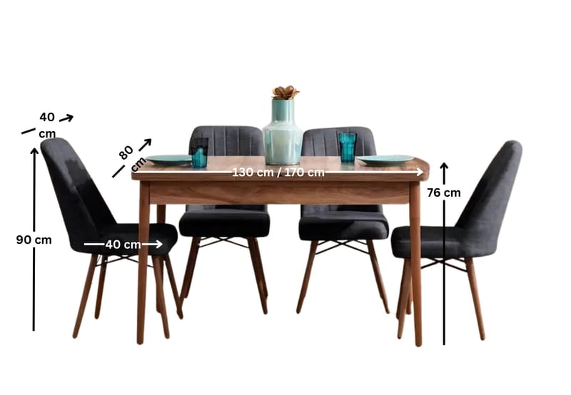 Teral Matgrupp Förlängningsbar 130-170 cm med 4 Stolar - Möbler - Bord & matgrupp - Matgrupp