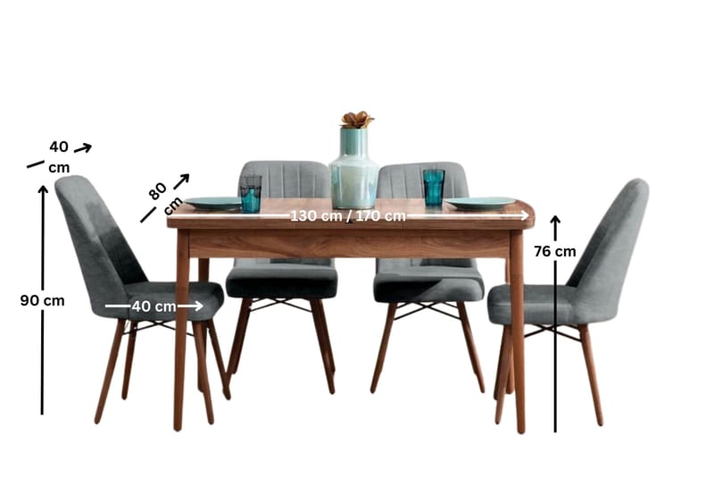 Teral Matgrupp Förlängningsbar 130-170 cm med 4 Stolar - Möbler - Bord & matgrupp - Matgrupp