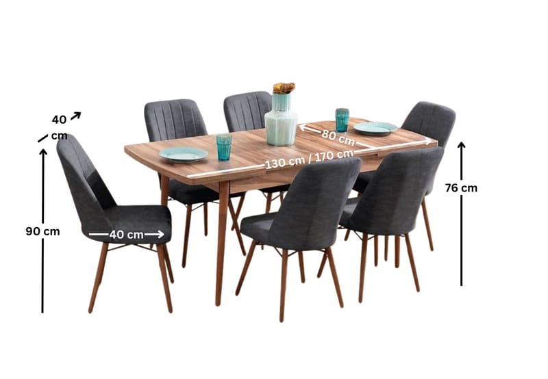 Teral Matgrupp Förlängningsbar 130-170 cm med 6 Stolar - Möbler - Bord & matgrupp - Matgrupp