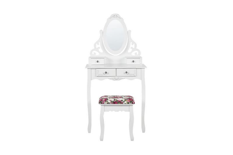 Toalettbord Idrissia 70 cm Oval Spegel + Pall - Vit - Sminkbord & toalettbord