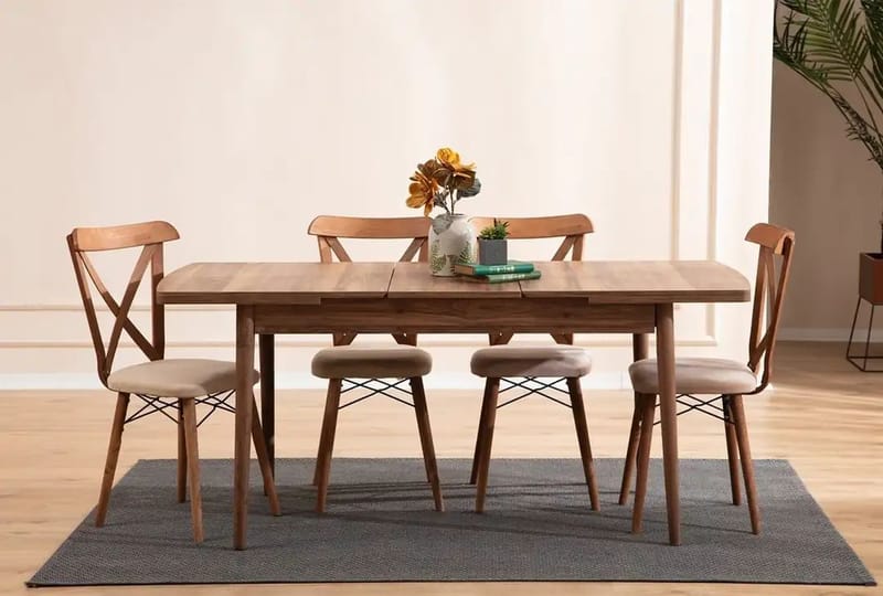 Toolenpas Matgrupp Bord 130 cm + 4 Stolar - Brun - Möbler - Bord & matgrupp - Matgrupp