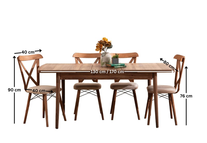 Toolenpas Matgrupp Bord 130 cm + 4 Stolar - Brun - Möbler - Bord & matgrupp - Matgrupp