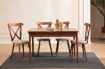 Toolenpas Matgrupp Bord 130 cm + 4 Stolar - Brun - Möbler - Bord & matgrupp - Matgrupp