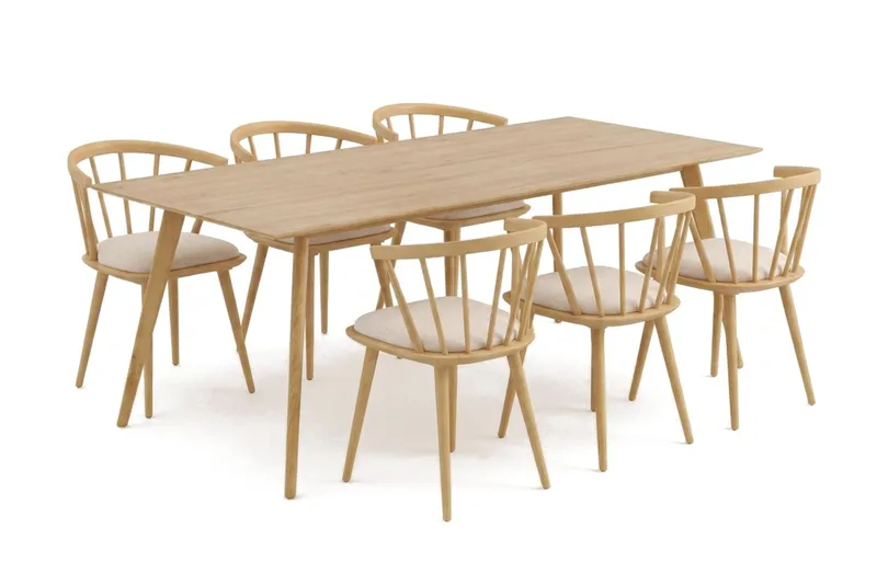 Tyrö Matgrupp 190 cm Ek med 6 st Tyrö Karmstolar med Dyna - Ek - Möbler - Bord & matgrupp - Matgrupp