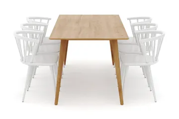 Tyrö Matgrupp 190 cm med 6 st Tyrö Karmstolar - Ek|Vit - Möbler - Bord & matgrupp - Matgrupp