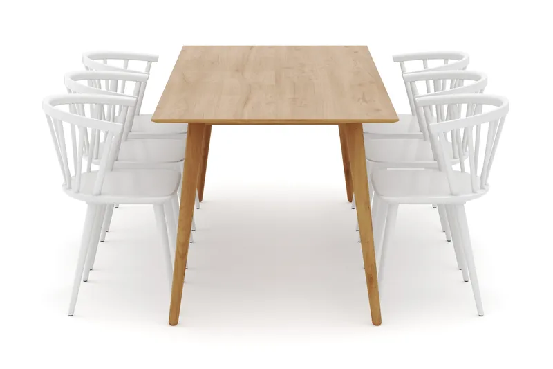 Tyrö Matgrupp 190 cm med 6 st Tyrö Karmstolar - Ek|Vit - Möbler - Bord & matgrupp - Matgrupp