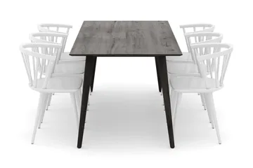 Tyrö Matgrupp 190 cm med 6 st Tyrö Karmstolar - Rökt ek|Vit - Möbler - Bord & matgrupp - Matgrupp